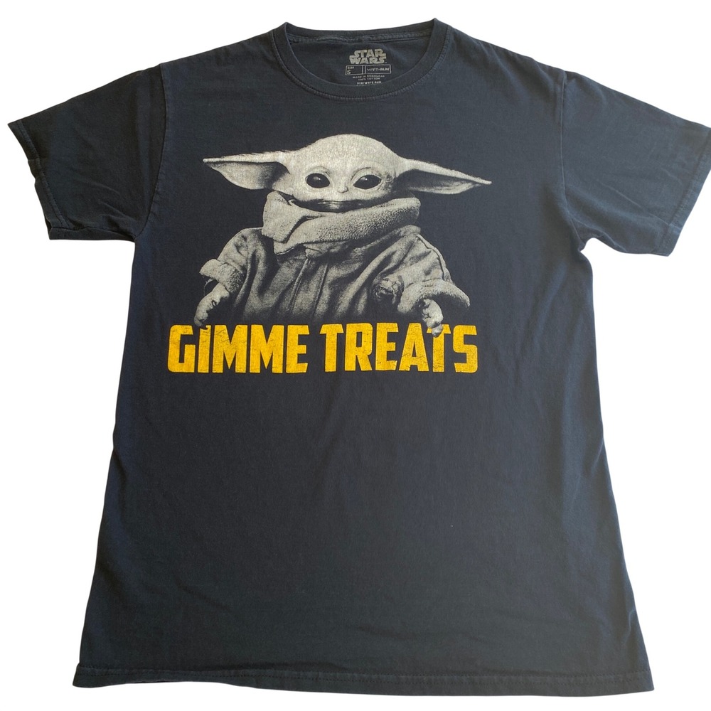 Star Wars Fifth Sun Baby Yoda Grogu Gimme Treats Black Graphic T-Shirt Men Small